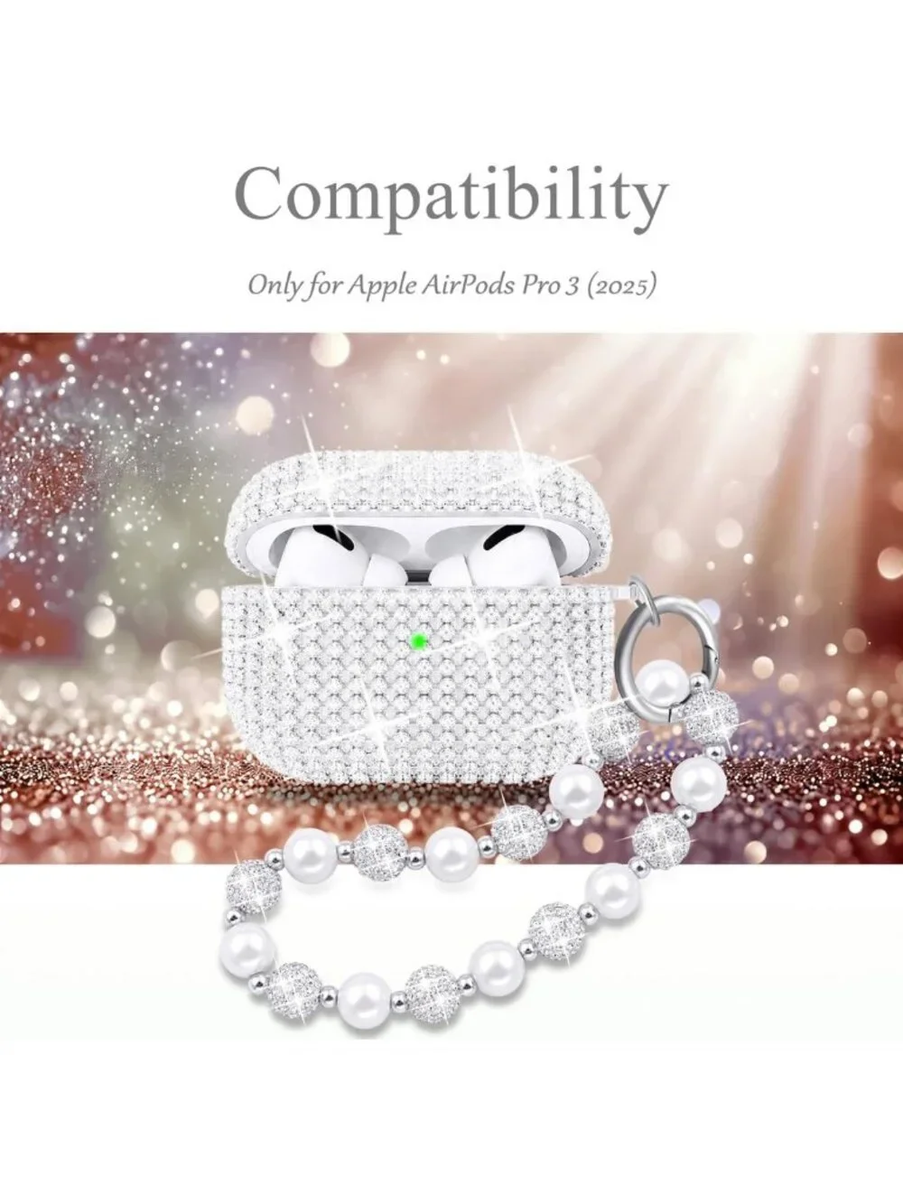 Glitter Silver AirPods Pro 3 Case with Keychain - Stylish & Protective Accessory